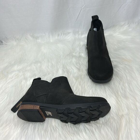 Sorel Emilie Black NWT Leather Waterproof Impermeable Booties Sz 7 - Picture 2 of 8